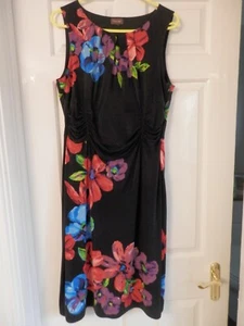 Phase Eight Dress 14 VGC Black Background with Multi Colour Flowers - Picture 1 of 3