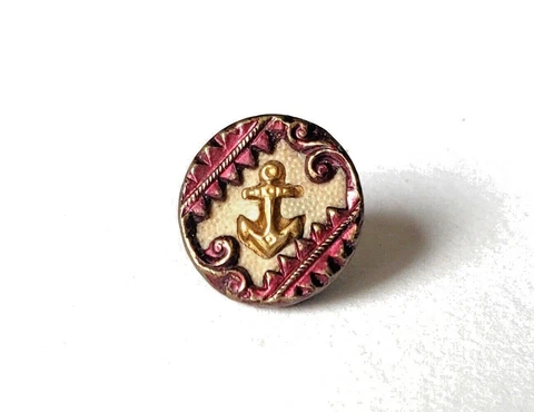 Austrian Tiny with Anchor, Celluloid Background, Red Tint…Antique Button Cover
