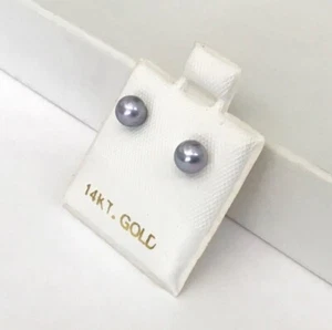 Tiny Natural Gray Cultured Pearl 4 mm Solid 14K Yellow Gold Stud Earrings NEW - Picture 1 of 9