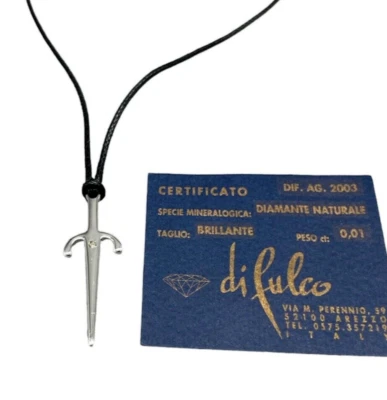 Collana Pugnale Uomo Donna in argento 925 e Diamante naturale a taglio brillante - Immagine 1 di 4