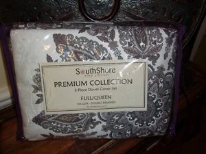 NIP SouthShore Fine Linens Gray White Floral Full/Queen Duvet Cover Set 3Pc - Picture 1 of 4
