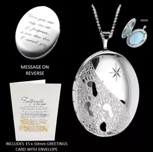 Sterling Silver Locket Footprints in the Sand Oval 25x20mm 925 Stamp + 18" Chain - Picture 1 of 10