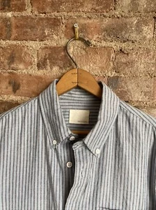 Band of Outsiders Men's Flannel Shirt, Sz 2 Medium SLIM, Blue Stripe LA Chill - Picture 1 of 10