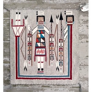 Alfombra de lana Navajo Sandpainting Yei con etiqueta Notah Dineh 00s Christine Johnston 23x25 - Imagen 1 de 9