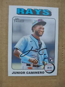 2024 Topps Heritage 1975 White Border SP Junior Caminero RC Tampa Bay Rays - Picture 1 of 1