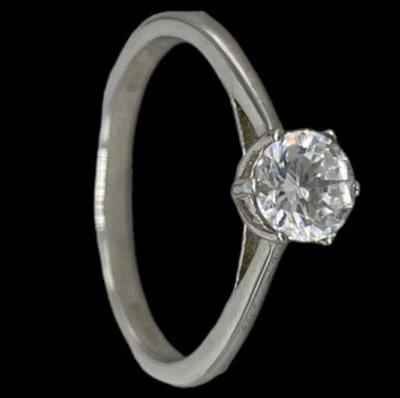 Solitario classico anello femminile in argento 925 elegante pietra brillante M13 - Immagine 1 di 4