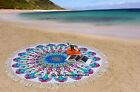 Indien Yoga Beach Mat Decor Round Tapestry Tassel Lace 72" Feather Mandala Throw