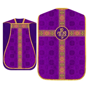 Violet Roman Chasuble with ornate Cross orphrey - Liturgical Church Vestment - Picture 1 of 6