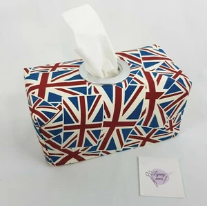 Tissue Box Cover Handmade English British Flag Union Jack Print Silver Circle  - Picture 1 of 12