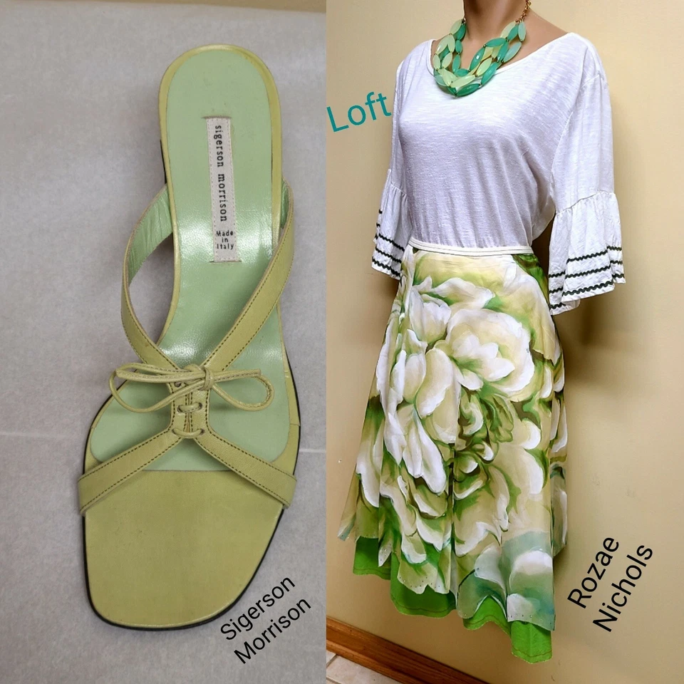 Falda floral única verde y blanco Rozae Nichols, talla pequeña Foto 1 de 4