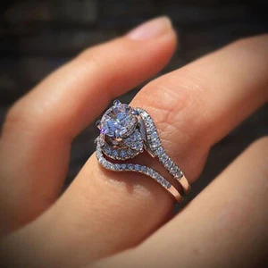 Anillo de compromiso de plata 925 blanco redondo AAA de lujo 8*8 mm para mujer talla 6-10 - Imagen 1 de 7