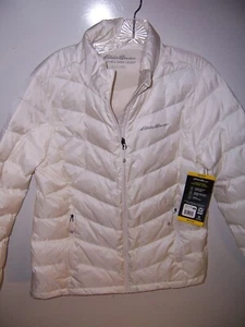 NEW Ladies Eddie Bauer Down Packable Jacket White Medium Storm Repel Zip Pockets - Picture 1 of 5