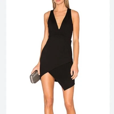NBD Black Dries Mini Dress Plunge V-Neck Asymmetrical Party Cocktail Dress - Image 1 of 4