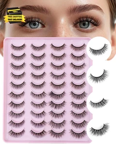 False Eyelashes Natural Look Fake Lashes 20 Pairs Wispy Fluffy False Lashes Faux - Picture 1 of 7