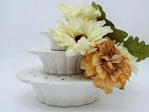 Martha Stewart 90s Scalloped White Ceramic Tulipiere - Tiered Stackable Vase - Picture 1 of 11