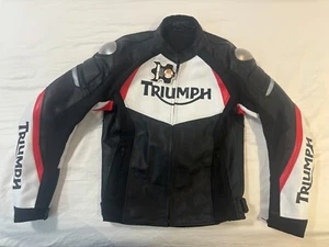 Triumph Leather Motorcycle Jacket Large - Black/White/Red w/Armour - Picture 1 of 17
