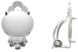 Earring, Clip On, 20 Silver Plated Brass & Steel 14mm Earring with 13mm Flat Pad - Picture 1 of 2