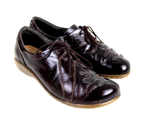 Naot SHINY DARK BROWN GENUINE LEATHER LACE UP LOW HEEL WOMEN'S SHOES Size 38 - Picture 1 of 11