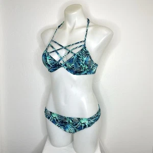 Victoria’s Secret PINK 2 Piece Strappy Bikini Swimsuit Set XS Small Blue Print - Picture 1 of 9