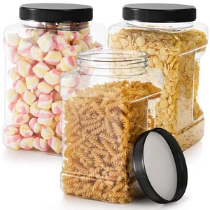 3 Pack Square Clear Plastic Jars, 98 Oz Wide Mouth Storage Containers with Sc... - Picture 1 of 8