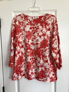 Emily Daniels Womens Red/Orange/White Floral 3/4 Length Sleeve Top Sz XL - Picture 1 of 8