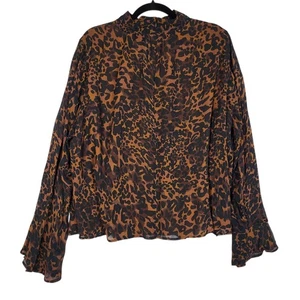 Camicetta donna Maeve Anthropologie stampa animalier 1X marrone nero manica svasata - Foto 1 di 24