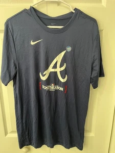 Nike Atlanta Braves 2024 Postseason World Series Blue Logo Tee Shirt Medium New - Picture 1 of 5