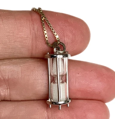 "Reloj de arena vintage LUX, temporizador de besos 3D, collar de plata de ley, cadena de 17""" Foto 1 de 3