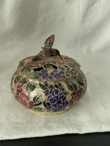 Vintage Cloisonné Victorian Treasures HUMMINGBIRD JAR Bowl With Lid - Picture 1 of 12