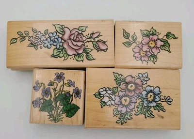 Комплект из 4 резиновых штампов 1900/200-х годов «Цветочный и розовый» от Brand — редкие коллекционные - Изображение 1 из 4