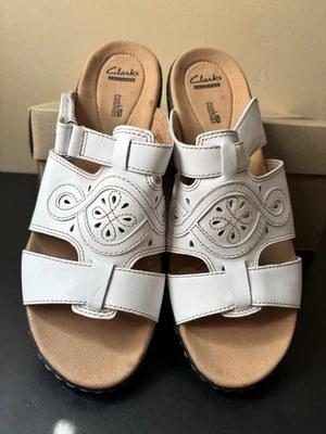 Женские сандалии-шлепанцы Clarks Leisa Higley белая кожа комфортные туфли размер 11 новые без ценников - Изображение 1 из 4
