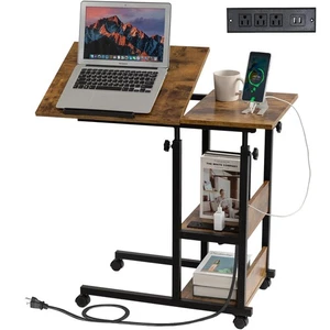 Adjustable End Bed Desk C With Charging Station Tiltable Shaped For Couch Over - Picture 1 of 9