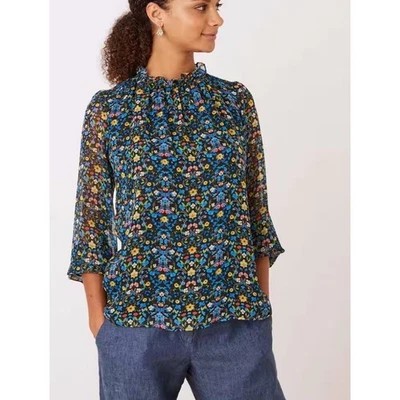 BRORA Liberty Print Silk Chiffon Blouse Black meadow floral feminine soft girl - Image 1 of 4