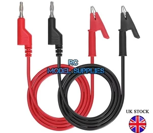 4mm Stackable Banana Plug to Crocodile Alligator Clip 1M Pair Test Leads UK - Afbeelding 1 van 7