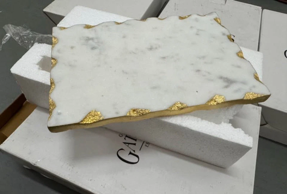 Godinger White Marble Serving Tray Charcuterie Platter Cheese Board with Gold T