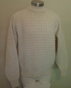 VTG 80s Northern Isles Ivory Wool Nylon Crew Neck Sweater Check Weave L lg - Picture 1 of 3