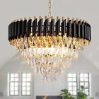 CATINER Modern 24&quot; Contemporary Crystal Chandelier - Black Round Pendant Ligh...