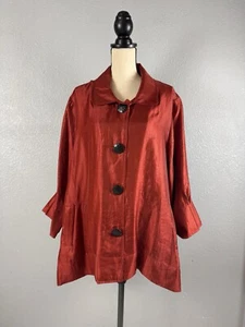 Blusa Ali Miles Rojo Oscuro Brillo/Botones Negros BOLSILLOS PLISADOS Talla 3X Nueva con Etiquetas - Imagen 1 de 8