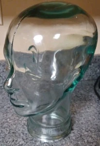 Vintage Blue Green Tint Heavy Glass Mannequin Head Wig Hat Display - Picture 1 of 12