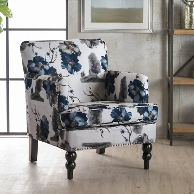 Farmhouse Floral Print Upholstered Club Chair with Nailhead Trim Soft Sofa - Image 1 of 4