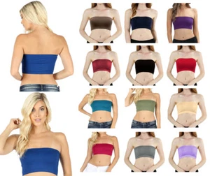Womens Seamless Tube Top Bra Bandeau Strapless Bralette Stretch Solid Top - Picture 1 of 27