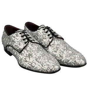 DOLCE & GABBANA Pailletten DG Logo Derby Leder Schuhe POSITANO Silber Schwarz  - Bild 1 von 9