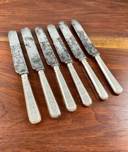 6 MATRENA ANDREYEVA RUSSIAN 84 SILVER HANDLED DINNER KNIVES TRADITIONAL MOTIFS - Picture 1 of 7