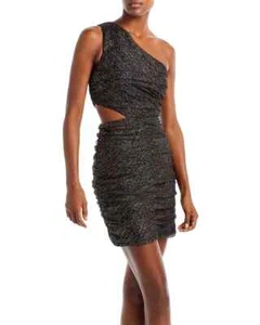 Aqua Black Metallic Dot One Shoulder Cutout Mini Dress L26904 Womens Size S - Picture 1 of 5