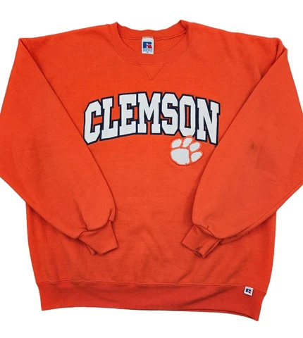 Vintage Russell Athletic Men's XL Clemson Tigers Orange Embroidered Sweatshirt Cover