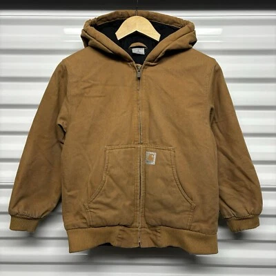 Carhartt Jacket Youth Size M (10-12) Tan Canvas Full Zip Hooded Quilted Boys - Image 1 of 4