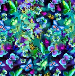 BOLT END 33 INCHES Timeless Treasures Electric Butterfly Cotton Quilt Fabric - Picture 1 of 1