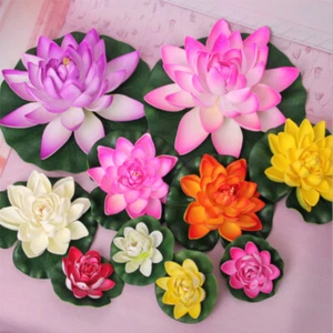 18/28cm Artificial Floating Water Lily Lotus Flower Home Garden Pond Plant Decor - Picture 1 of 29