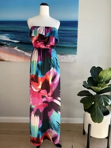 KENJI Multicolour floral Lightweight Maxi Dress Off The Shoulder Size 8 - Picture 1 of 7