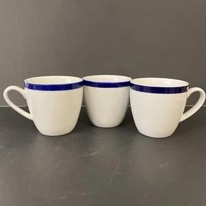 Crate & Barrel Blue Stripe 12oz Ceramic Coffee/Tea Cups Sri Lanka - Set of 3 - Picture 1 of 5